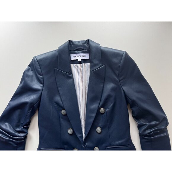 NWOT VERONICA BEARD Beacon Storm Blue Faux Leather Dickey Jacket Blazer, Size 2 - Picture 7 of 16
